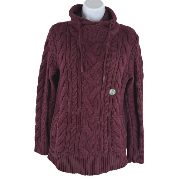 L.L. Bean Double L Mixed Cable Knit Sweater XSP Funnelneck Wine NWT FS-1396 - Picture 1 of 11